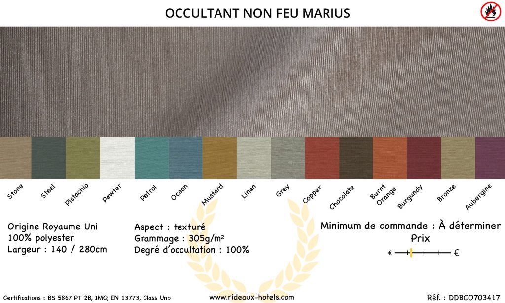 Rideau occultant sur mesure certifié M1 origine Europe Marius