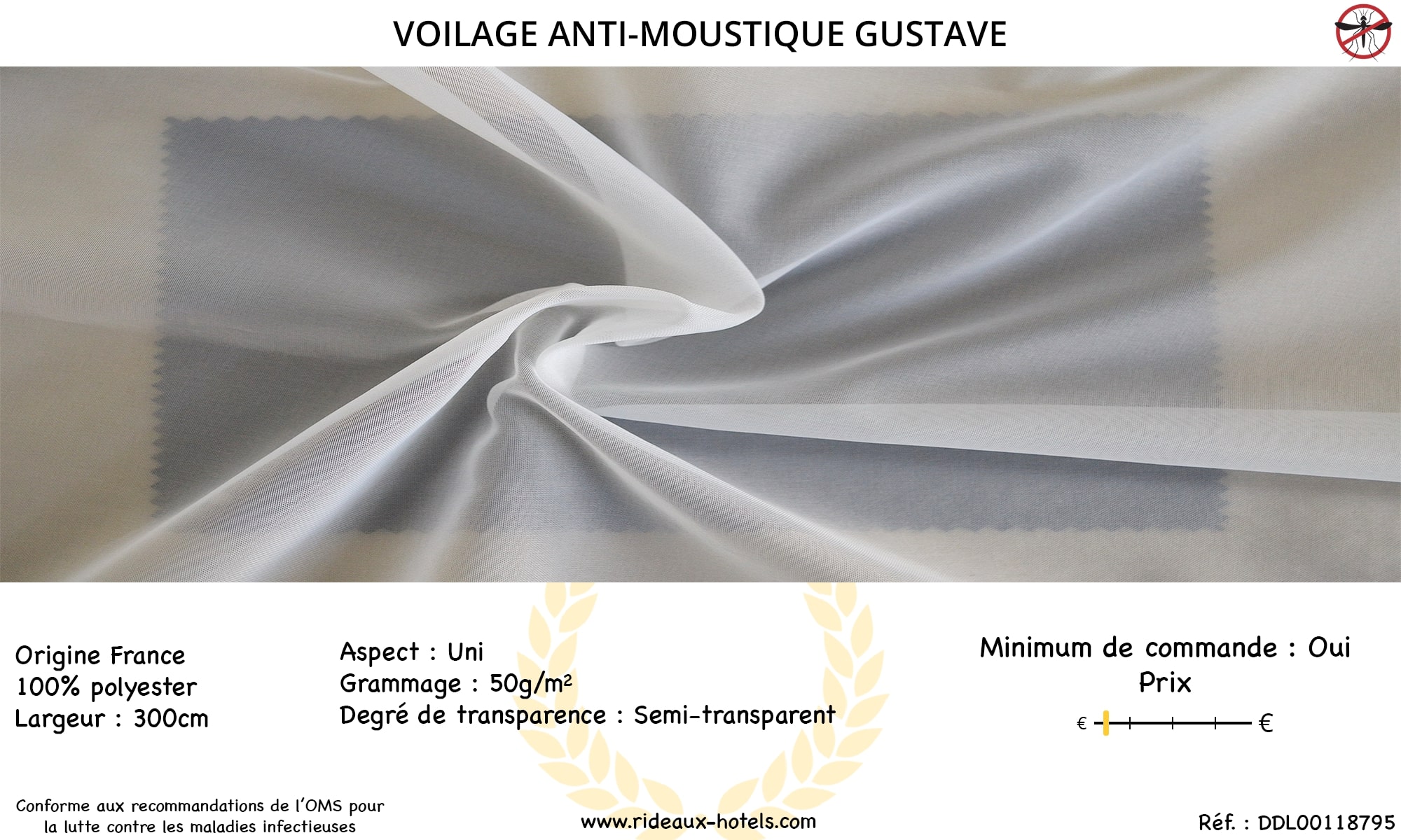 Voilage anti-moustique sur mesure pour hôtels Gustave