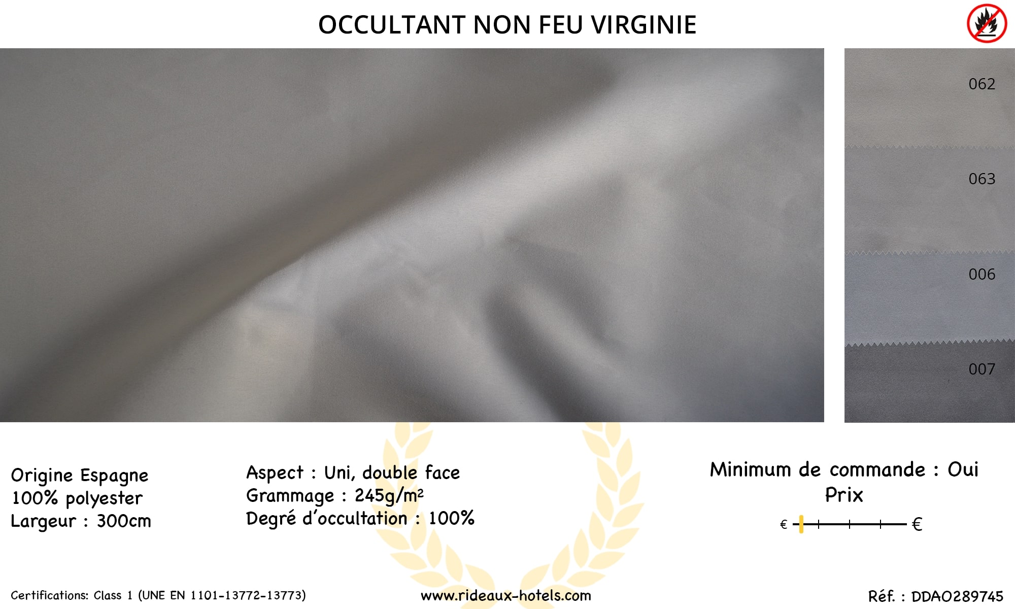 Rideau occultant certifié non feu M1 sur mesure Virginie