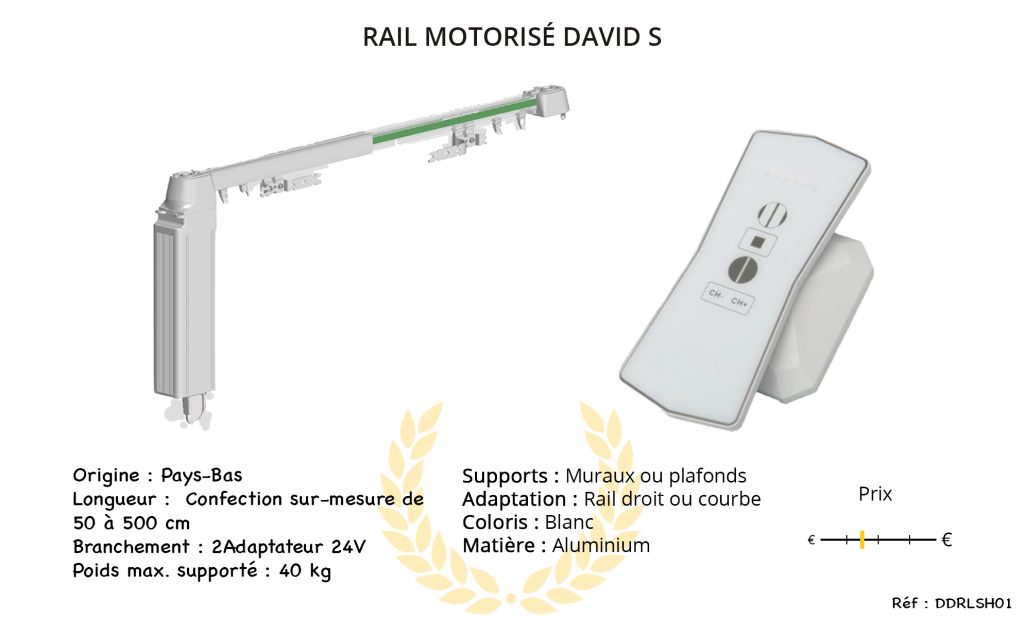 Rail motorisé droit ou courbé sur mesure pour rideaux ou stores David taille S