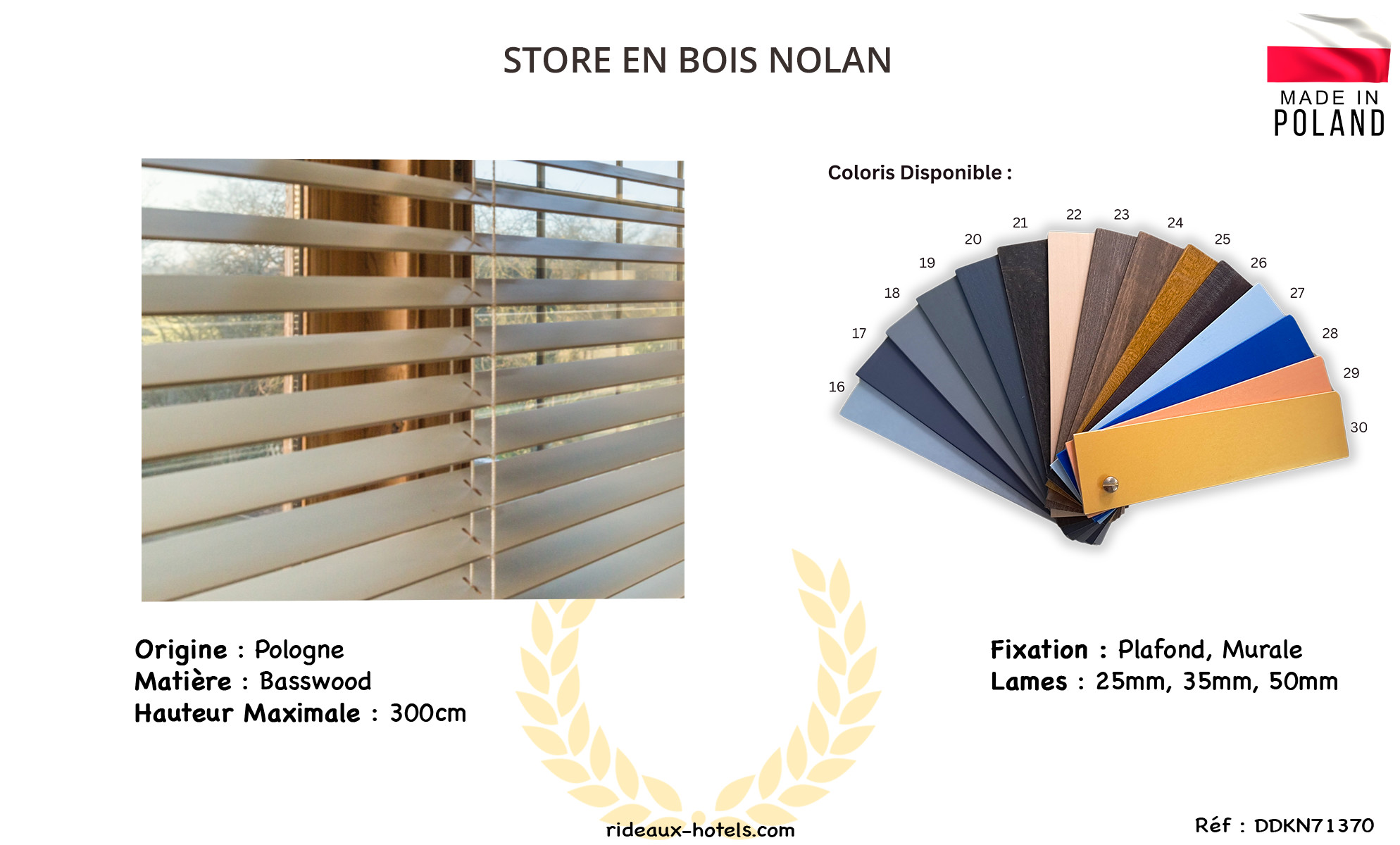 Store en bois horizontal sur mesure Nolan